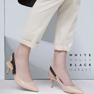 WHBM Patent Slingback Heels Beverley Neutral Women’s sz 9.5